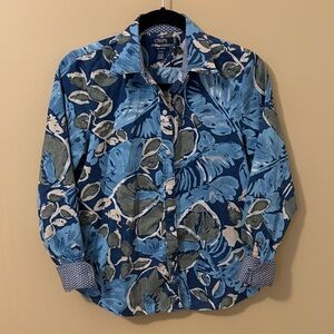 Chaps Blue & Olive Button-Down Shirt with Contrasting Cuffs Size M Petite